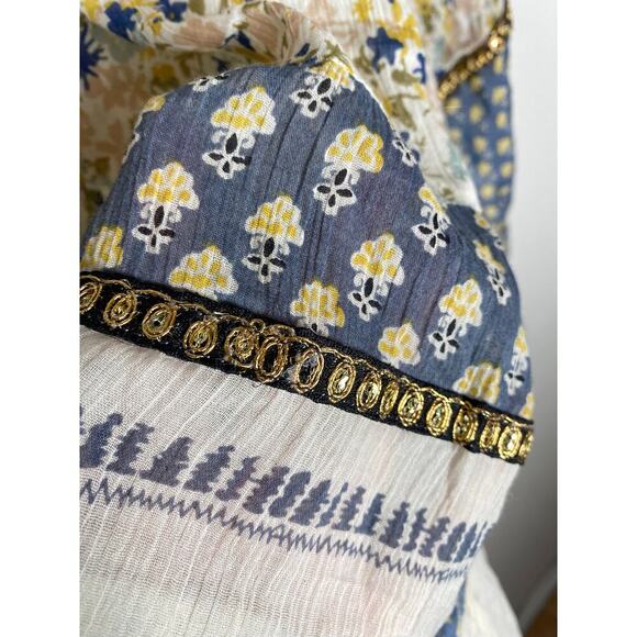 Free People Women's Gardenia Tunic Cream Blue Yellow Embellished Large - Picture 12 of 16